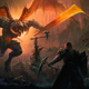 Soldiers fight a dragon...demon...balrog...thing in Diablo Immortal.